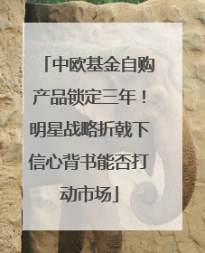 中欧基金自购产品锁定三年！明星战略折戟下信心背书能否打动市场